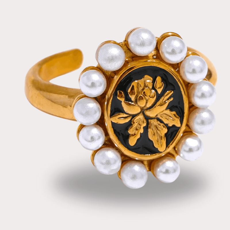 Anel Regulável Adornado com Pérolas - DELICATTA