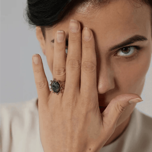 Anel Ajustável com Turquesa Africana - DELICATTA