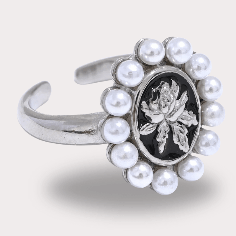 Anel Regulável Adornado com Pérolas - DELICATTA