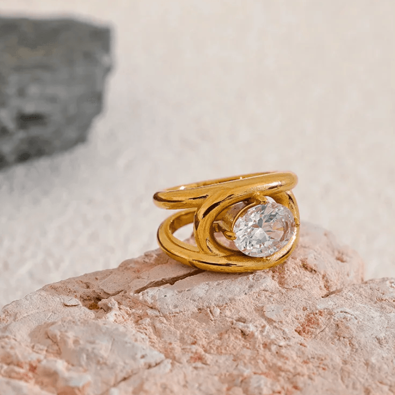 Anel Dividido com Zircônia Central- DELICATTA