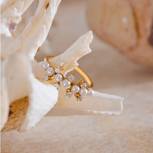 Anel Ajustável com Pérolas - DELICATTA